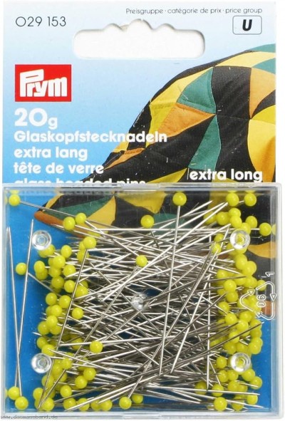 Prym Glass-headed Pins 0.60 x 43mm Yellow Heads 20g