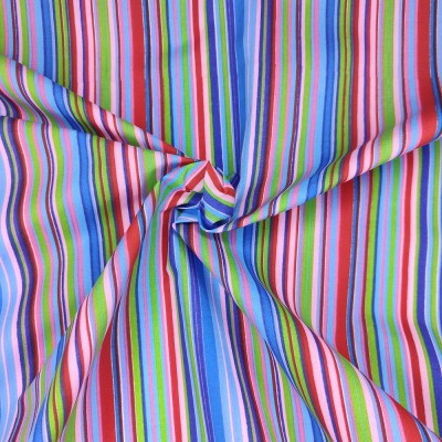 Printed Polycotton Fabric Multi Stripe - Blue