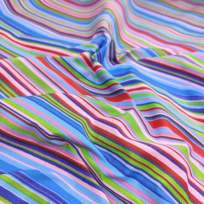 Printed Polycotton Fabric Multi Stripe - Blue