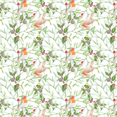 100% Cotton Fabric Digital Print by Crafty Cotton - Christmas Holly Robin