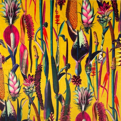 Digital Print Crafty Velvet Fabric - Botanical Ochre