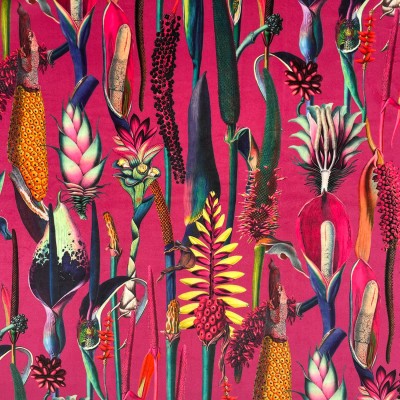 Digital Print Crafty Velvet Fabric - Botanical Hot Pink