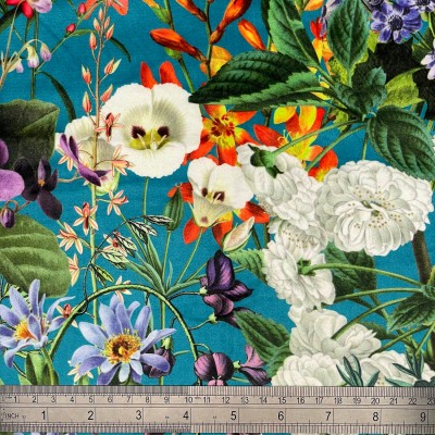 Digital Print Crafty Velvet Fabric - Summer Floral Turquoise