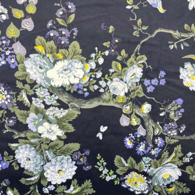 Digital Print Crafty Velvet Fabric - Magnolia Rich Navy
