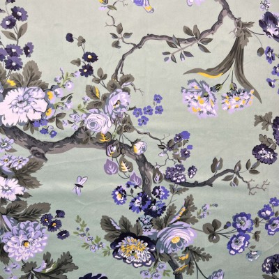 Digital Print Crafty Velvet Fabric - Magnolia China Blue