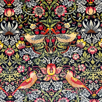 Digital Print Crafty Velvet Fabric - Strawberry Thief Ebony