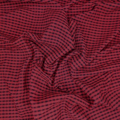 Crinkle Gingham Fabric - Red & Black