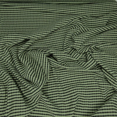 Crinkle Gingham Fabric - Khaki & Black