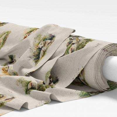 Garden Dogs - Cotton Rich Linen Look Fabric -