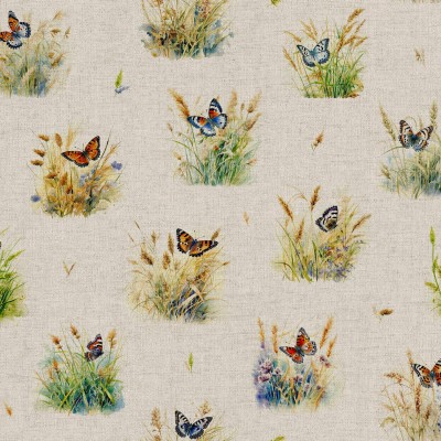 Wild Butterflies - Cotton Rich Linen Look Fabric - All Over Design