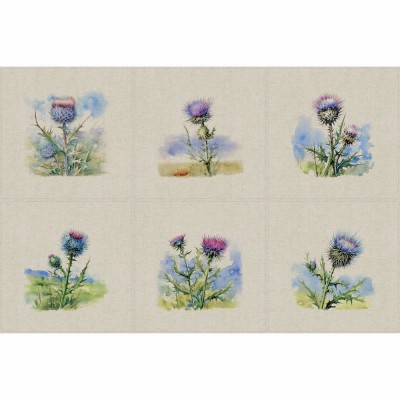 Cotton Mix Fabric - Purple Thistle Panels Set of 6