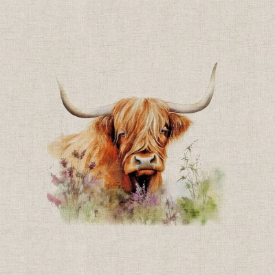 Cotton Mix Fabric - Hedgerow Highland Cow Pan