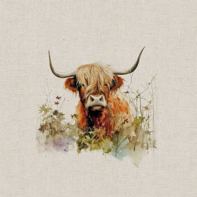 Cotton Mix Fabric - Hedgerow Highland Cow Pan