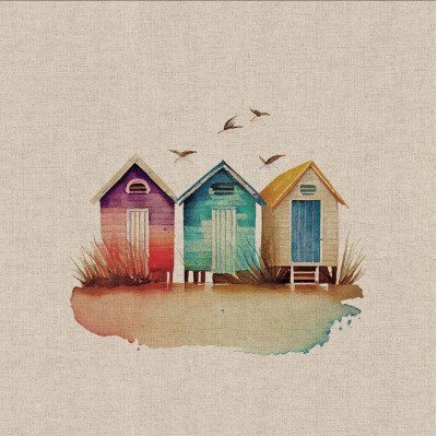 Cotton Rich Linen Look Fabric - Beach Huts Pa
