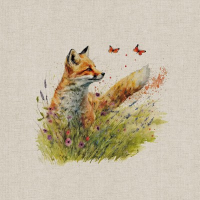 Cotton Rich Linen Look Fabric - Country Foxes