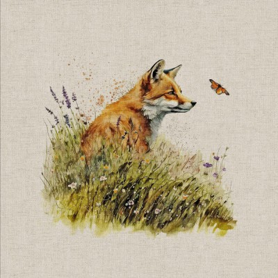 Cotton Rich Linen Look Fabric - Country Foxes