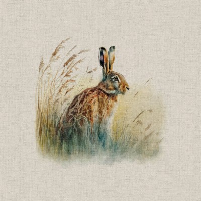 Cotton Rich Linen Look Fabric - Country Hare 