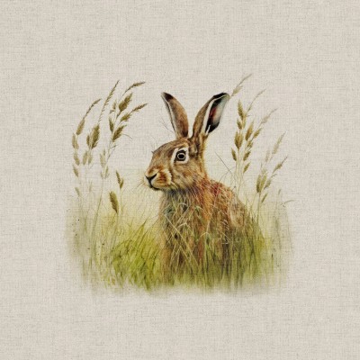 Cotton Rich Linen Look Fabric - Country Hare 