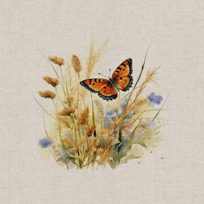 Cotton Rich Linen Look Fabric - Wild Butterfl