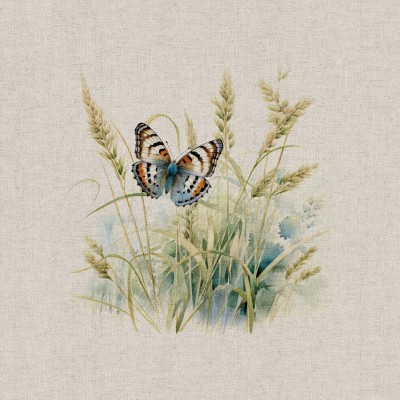 Cotton Rich Linen Look Fabric - Wild Butterfl