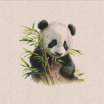 Cotton Rich Linen Look Fabric - Baby Pandas P