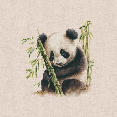 Cotton Rich Linen Look Fabric - Baby Pandas P