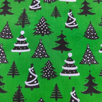 Christmas Polycotton Fabric - Christmas Trees Green