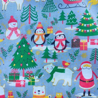 Christmas Polycotton Fabric - Christmas Party Grey