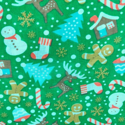 Christmas Polycotton Fabric - Christmas Party Green