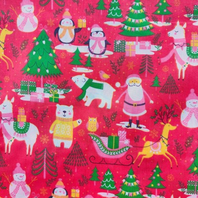 Christmas Polycotton Fabric - Christmas Party Red