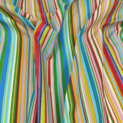 Printed Polycotton Fabric Multi Stripe - Gree