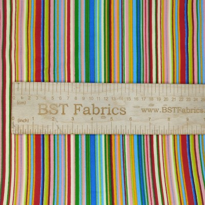 Printed Polycotton Fabric Multi Stripe - Gree