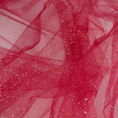 Holographic Glitter Dress Net - Deep Red