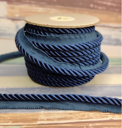 Shiny Flanged Thick Piping Cord 9mm - Navy - 