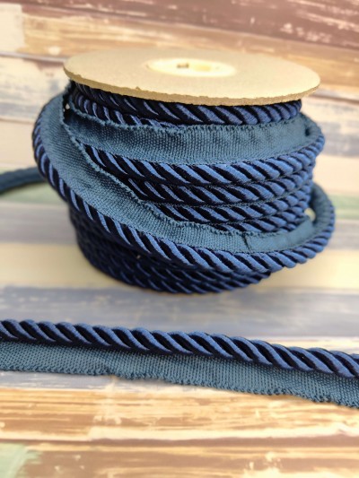 Shiny Flanged Thick Piping Cord 9mm - Navy - 