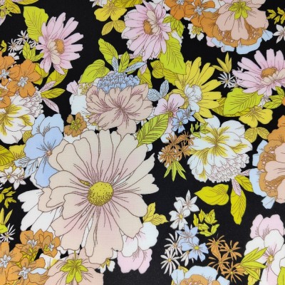 100% Viscose Floral Print Fabric - Bouquet Bl
