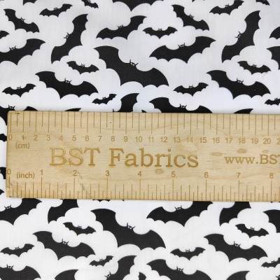 Polycotton Printed Fabric - Flying Bats - Whi