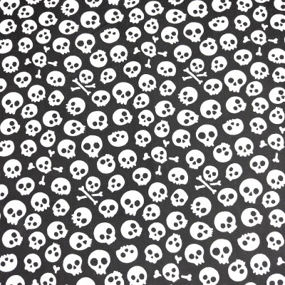 Printed Polycotton Fabric - Skulls Black with
