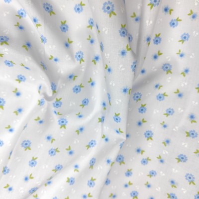 Printed Polycotton Fabric - Small Flowers Blu