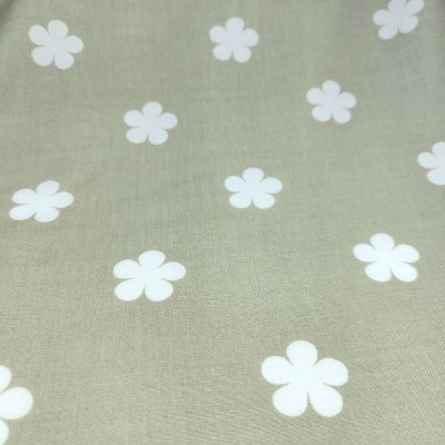 Poly Viscose Fabric - Khaki with White Flower