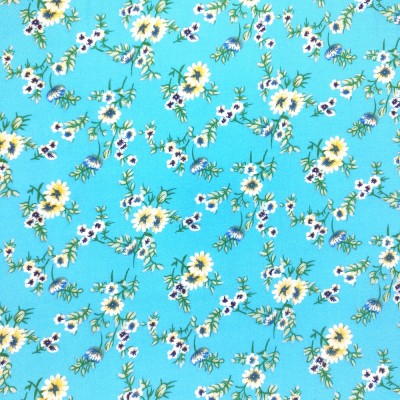 Poly Viscose Fabric - Turquoise with Yellow F