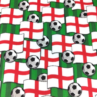Printed Polycotton Fabric - Football with Eng