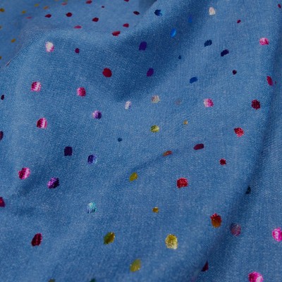 Foil Printed Denim Multi Dots - Mid Blue