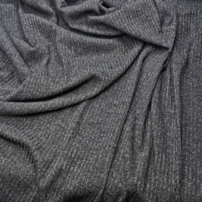Knitted Ribbed Jersey Fabric Charcoal 160cm