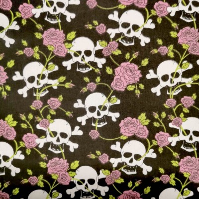 Poly Cotton Fabric Skull - Pink