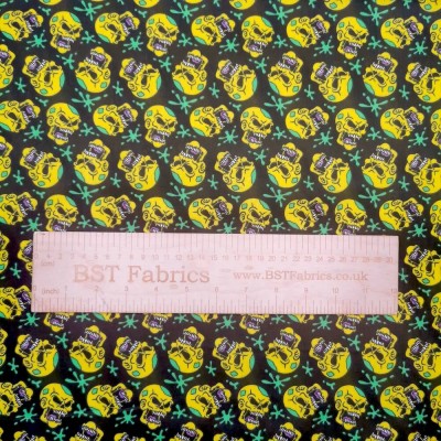 Polycotton Printed Fabric - Dead Funny - Yell