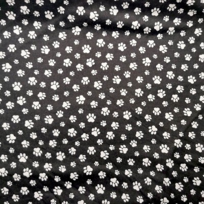 100% Brushed Cotton Winceyette - Paws - Black