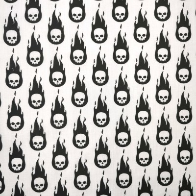 Polycotton Printed Fabric - Flaming Skulls - 