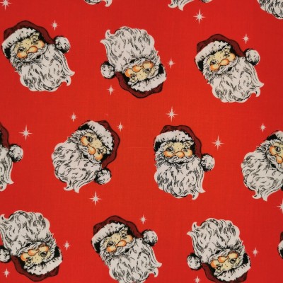 Polycotton Printed Fabric - Vintage Santas He