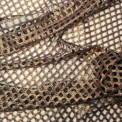 Metallic Fishnet Diamond Mesh Fabric - Bronze